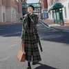 S-XL Womens Woolen Coats Autumn Winter Female Blends Jackor Turn-Down Collar X-Long Loose Plaid Fashion Ladies Outerwear HW129 240102