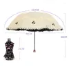 Зонты 3D с цветочной кружевной отделкой Зонт от солнца с черным покрытием Анти-УФ солнцезащитный крем Открытый портативный женский зонтик Сильный ветроустойчивый винтажный