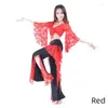 Stage Wear Belly Dance Costume Set Adult Female Lace Butterfly Sleeve Practice Clothes Top Pants