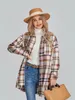 Women's Plaid Print Shacket Jacket Lång ärm Lapel -knapp ner Casual Flanell Coat 240103