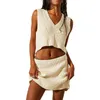 Casual Dresses Women 2 Piece Vacation Outfits Solid Color V Neck Tank Top och Eltic Mini kjol Summer Beach Streetwear