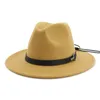 QBHAT Women Mężczyznę szeroką wełnę poczuć Jazz Fedora Hats Hats w stylu Panama Cowboy Trilby Party Formal Dress Kapelusz duży rozmiar żółty biały 240102