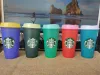 スターバックスタンブラー24オンス16オンス/710mlマグプラスチック再利用可能なクリアドリンクフラットボトムカップ柱形状蓋ストローバーディアンDHL 100pcs