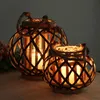 Wicker Lantern Electronic Candle Holder Hanging Windproect Crafts Festival Home Decor Round Wedding Vintage Wood Candlestick 240103