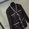 Zawfl Luxury Designer Brand Wool Blends Coat for Women Fashion Black Vintage V-Neck Plaid Wide Waisted Tweed Coat S-XXL 240102