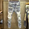 men denim jeans straight worn hole Europe and America classic old pants pantalones hombre y2k streetwear cargo 240102