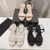 Designers sandaler skor plattform chunky klackar sandal mode kvinnor strass sommar hög klack sandaler toppkvalitet silk fårskinn party skor öppen tå ankel rem