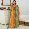 Maillots de bain pour femmes Edolynsa rayé mode caftan confortable orange robe élégante vacances boho maillot de bain couverture maison robe caftan tenue Q1476