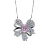 Kedjor S925 Silver Butterfly Necklace Women's Pink Diamond 5 7mm Luxury Pure Pendant grossist för kvinnor