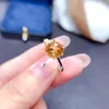 Cluster Rings Charming Yellow Citrine Ring For Women Jewelry Real 925 Silver Good Color Round Natural Stone Birthday Gift Asymmetric