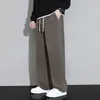 Pantaloni da uomo autunno inverno coulisse solido elastico a vita alta casual gamba dritta ampia zazzera moda lunga