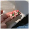 Stud Earrings Fashion Red Cherry Pearl For Women Shiny Crystal Zircon Flower Tulip Earring Christmas Charm Jewelry