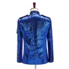 Royal Blue Sequin ozdobiony wojskową marynarkę menu men imprezowy PROM PROM Męskie Tuxedo Sitter Jacket Singer Show DJ Costume Homme 240102