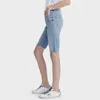 Pantaloni da donna Estate Sezione sottile Pantaloncini dimagranti a vita alta blu chiaro Jeans elasticizzati al ginocchio in denim da donna