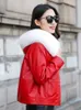 Women's Leather 2024 90%White Duck Down Jackets Fur Collar Hooded Coat Female Real Sheepskin Jacket Women