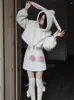 Sukienki robocze Japońskie kawaii Lolita 2 -częściowy zestaw kobiet wełna słodka elegancka Y2K ciepły garnitur żeński płaszcz z kapturem urocza mini spódnica zima 2024