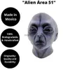 Masques de fête Zone 51 Alien Casque Masque Halloween Cosplay Horreur Drôle Latex Fl Coiffe Mascaras Costume Masquery 230901 Drop Delive Dhnuz