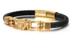 12 mm breiter goldfarbener Wolfskopf-Armband-Armreif aus 316L-Edelstahl, Geschenk, schwarzes Lenther-Armband, Geschenk 826quot59056749693421