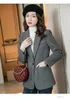 Kadın takım elbise Sonbahar Kış Koreli Kadınlar Gri Uzun Kollu Blazer Kalın Sıcak Ceket Kadın Kahverengi Mizaç Ofisi Leydi Çok Yönlü Takım