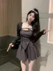 Arbeitskleider Hmsevenjz 2024 Koreanische Mode Mädchen Unregelmäßige Tank Top Sonnencreme Strickjacke Einfarbig Hohe Taille Rock Drei Stück Set Frauen