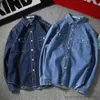 Casual herenoverhemden Populaire herenoverhemdjas Comfortabel heren denim overhemd Losse pure kleur zakken denim overhemd streetwear