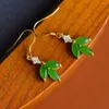 Boucles d'oreilles pendantes Hetian Jade Oeil de Cheval Fruit Vert Clair Qualité Or Incrusté Couleur S925 Argent Sterling Style Simple Ornement de Mode