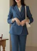 Kvinnor Casual Vintage Formal Pantsuit Breasted Blaser Jackets Solid Elegant Pantalons 2 Piece Female Business Trousers Outfits 240103