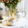 Europe Tea Cup And Saucers Set Floral Ceramic Mug Coffee With Dessert Plate Retro Rose Relief Afternoon Cups 240102