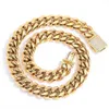 18 mm Hip Hop 316L Edelstahl Miami Cuban Link Chain 18 Karat Echtgold vergoldet hochglanzpolierte Herren Halskette Gold Flap Schnalle Schmuckset