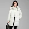 Women's Trench Coats Hooded Women Solid Parkas Zipper Thick Warm Full Sleeve Korean Mid Length Coat Splice Outerwear Loose Casual Winter