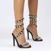 Sandales IPPEUM Strappy Talons Strass Noir Élégant Femmes Chaussures Designer Stiletto Talons Hauts