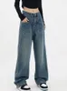 Jeans da donna Blu scuro Donna 2024 Pantaloni a vita alta vintage dritti in denim larghi Pantaloni a gamba larga alla moda in stile streetwear