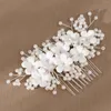 Haarspangen Braut Perlenkamm Keramik Blume Tiaras Kopfschmuck 2024 Silber Farbe Kopfschmuck Luxus Perlen Haarnadel Hochzeit Schmuck