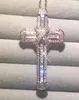 Łańcuchy 925 Srebrna Znakomita Biblia Jezus Cross Wisiant Naszyjnik Kobiety Mężczyźni Crucifix Symulowany Diamentowy Różowe Złotą Biżuter1497795