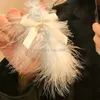 Forcine per capelli da donna in peluche Fermagli per capelli con piume bianche Romantico dolce fata Bowknot Fermagli per capelli con strass Barrettes Accessori per vestiti