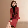 Work Dresses Celebrity 2024 Autumn Winter Woolen Suit Fashionable TweedJacket Red Fishtail Skirt Two-Piece Sets