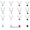 Family T Double Ring Tifannissm Necklace 925 Sterling Silver Heart shaped Dropping Enamel Pendant Tie Love Style Collar Chain Have Original Box