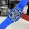 Rörelse Top Milles Titta på Leisure Date Business Mens Mechanical RM12-01 Blue Crystal Case Tape Fashion