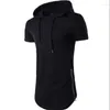 Men's T Shirts 2024 Summer Casual Solid Color Hooded T-shirt Zippered Long Round Neck Versatile Loose Large Short Sleeve Top