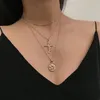 Pendant Necklaces Golden Stainless Steel Choker Chain Fashion Jewelry Cross Rose Multi Layered Geometric Coin Necklace Women Relief Figure