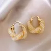 Hoop Earrings Korean Design Fashion Jewelry 14K Gold Plated Twisted Mesh Crystal Luxury Women's Evening Party Accessories