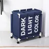 Rolling Laundry Basket Organizer 3 Grid Large Laundry Hamper Bin Waterproof Laundry Bags For Dirty Clothes Storage Box On Wheels 240103