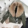 Maomaokong Womens Jacket Natural Raccoon päls krage kort kappa Slim Women Bomber Parka 240103