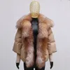 Oversized Winter Warm Real Fox Fur Collar Black Down Coat Women Puffer Outerwear Jackets Autumn Winter 240102