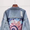 Damenjacken Zoki Mode Druck Frauen Denim Jacke Diamanten Loch BF Jeans Mäntel Weibliche Beiläufige Lose Cowboy Outwear Streetwear Herbst