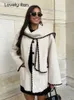 2023 Autumn Fashion Woman Crochet Scarf Coat Chic Long Sleeve Solid Loose Jacket Streetwear Solid Plush Thick Warm Jackets 240102