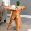 Woonkamermeubilair Hoegmst Paddestoel Bijzettafel 18,9 Inch Hoge Live Edge Houten Kruk Vorm Natuurlijke Plant Stand Voor Tuin Tuin Bedro