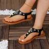 Sandales rétro chaussures plates pour femmes 2024 été mode perle tongs femme Opne Toed plage solide Rome Zapatos De Mujer
