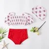 set Baby Girl Princess Puff Sleeve Swim Suit Infant Toddler Child Bikini Swimwear With Cap Bathing Suit Kid Swimming Clothing 110Y