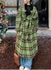 Avant arrière des femmes peut être porté motif à carreaux vert manteau en laine automne hiver Style britannique femme ample costume col longue veste 240103